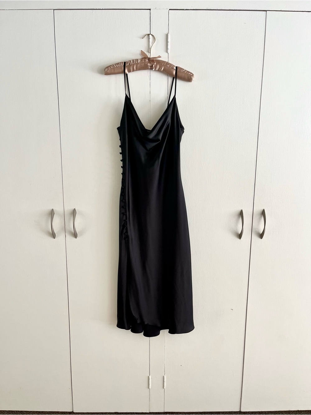 ZARA Satin Cowl Midi Dress w/ Button Detail size  M